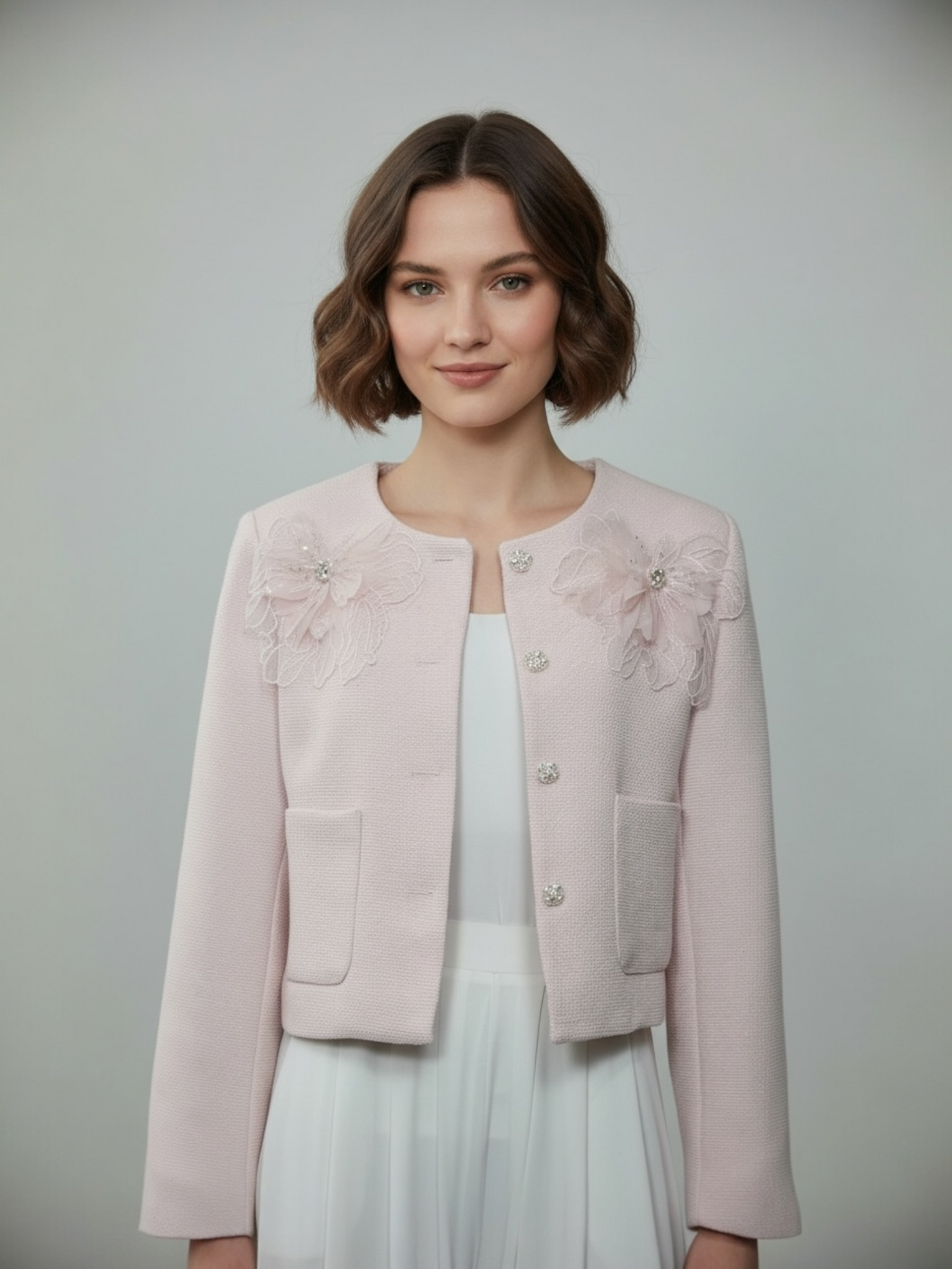 Tweed Jacket with Flower