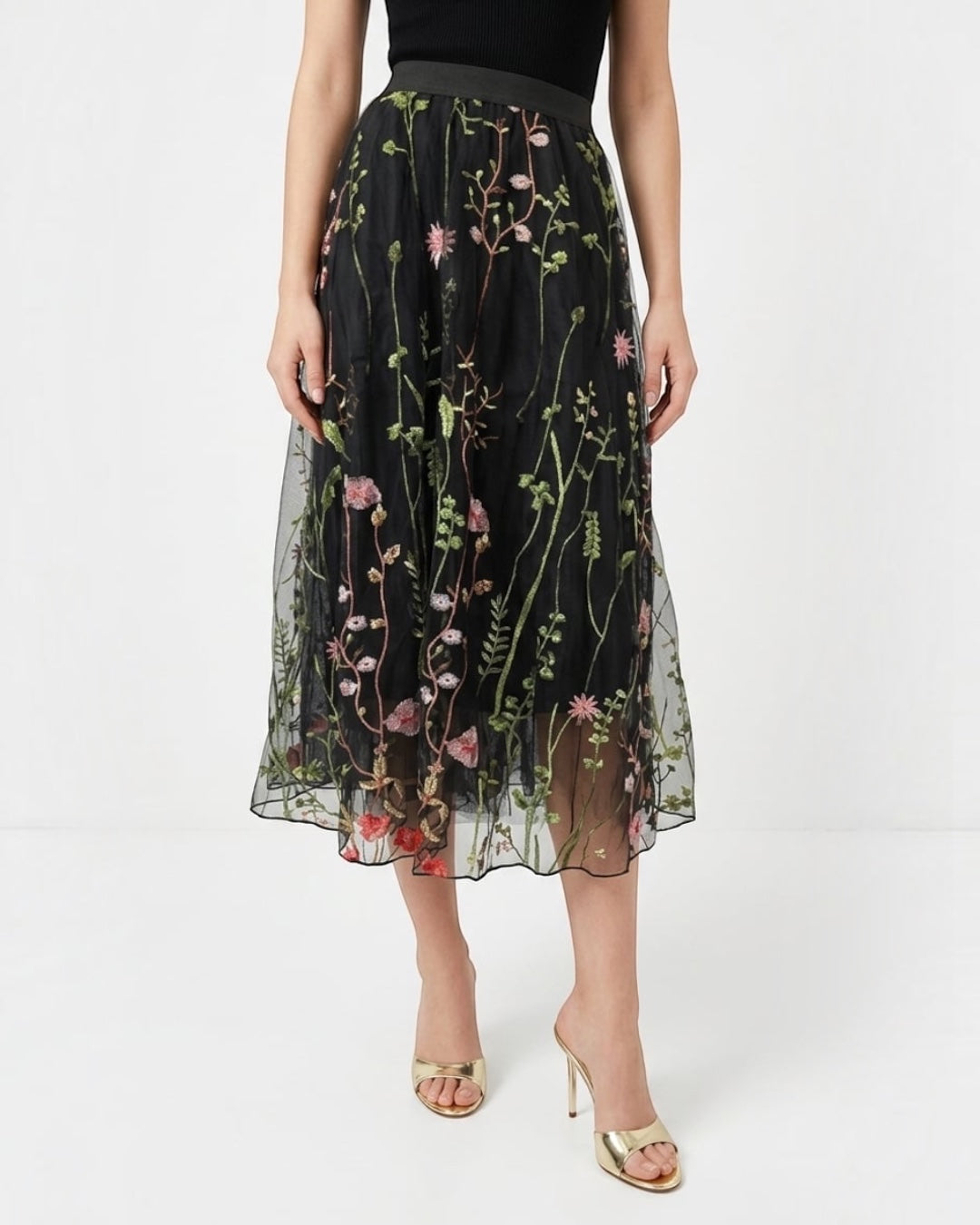 Embroidered Net Skirt
