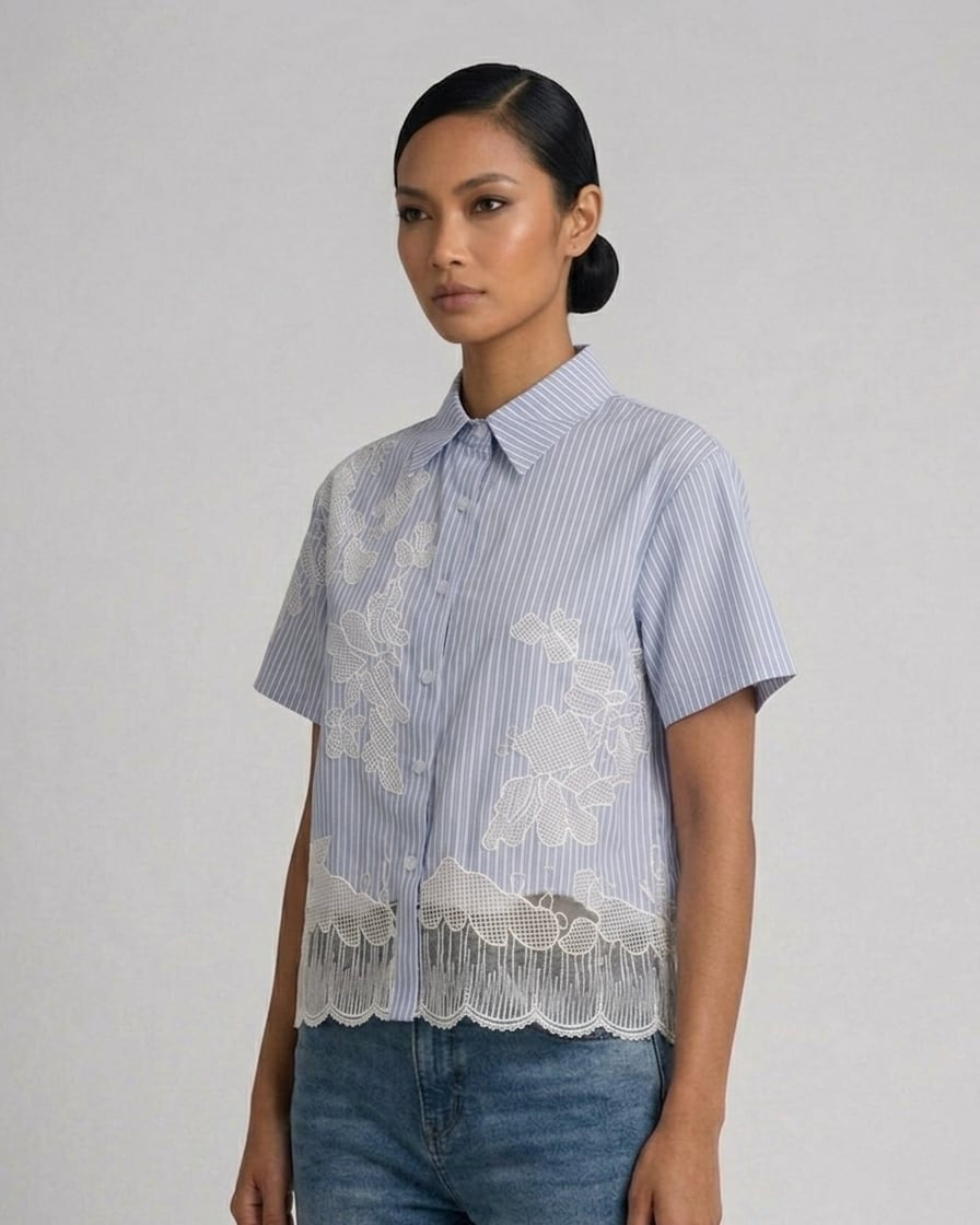 Stripe Buttondown with Lace