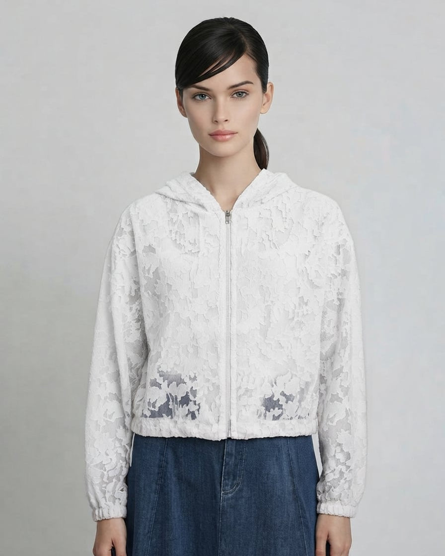 Zip Up Hooded Lace Jacket