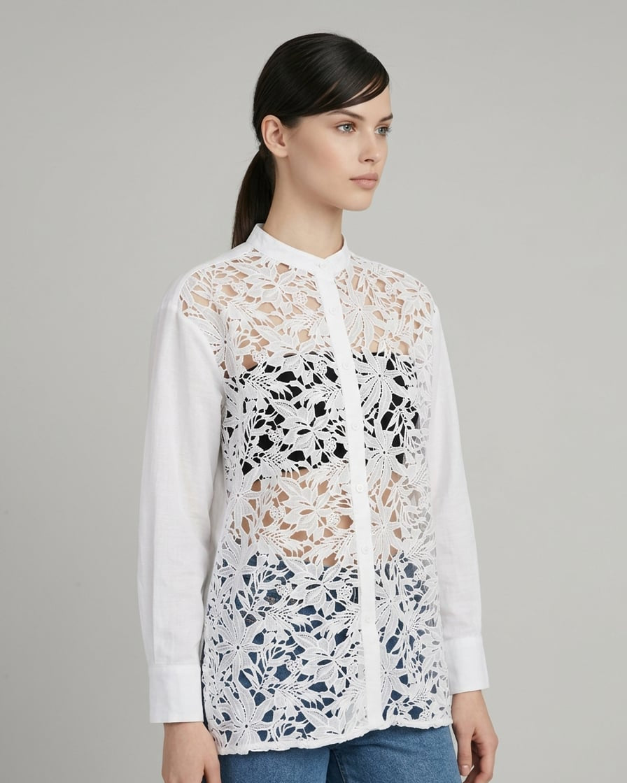 Long Sleeve Lace Button Down