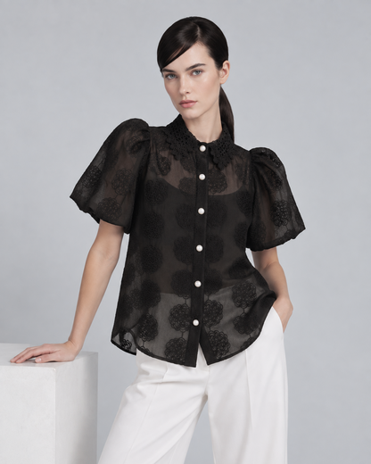Puffsleeve Lace Buttondown