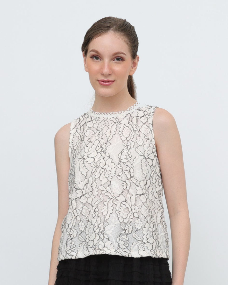 Sleeveless Lace Top with Lace Trim