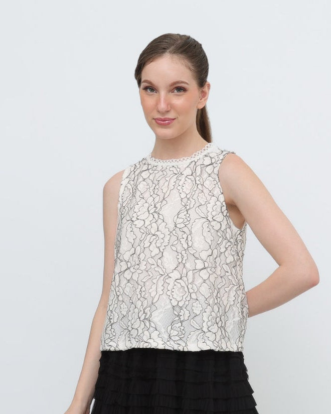 Sleeveless Lace Top with Lace Trim