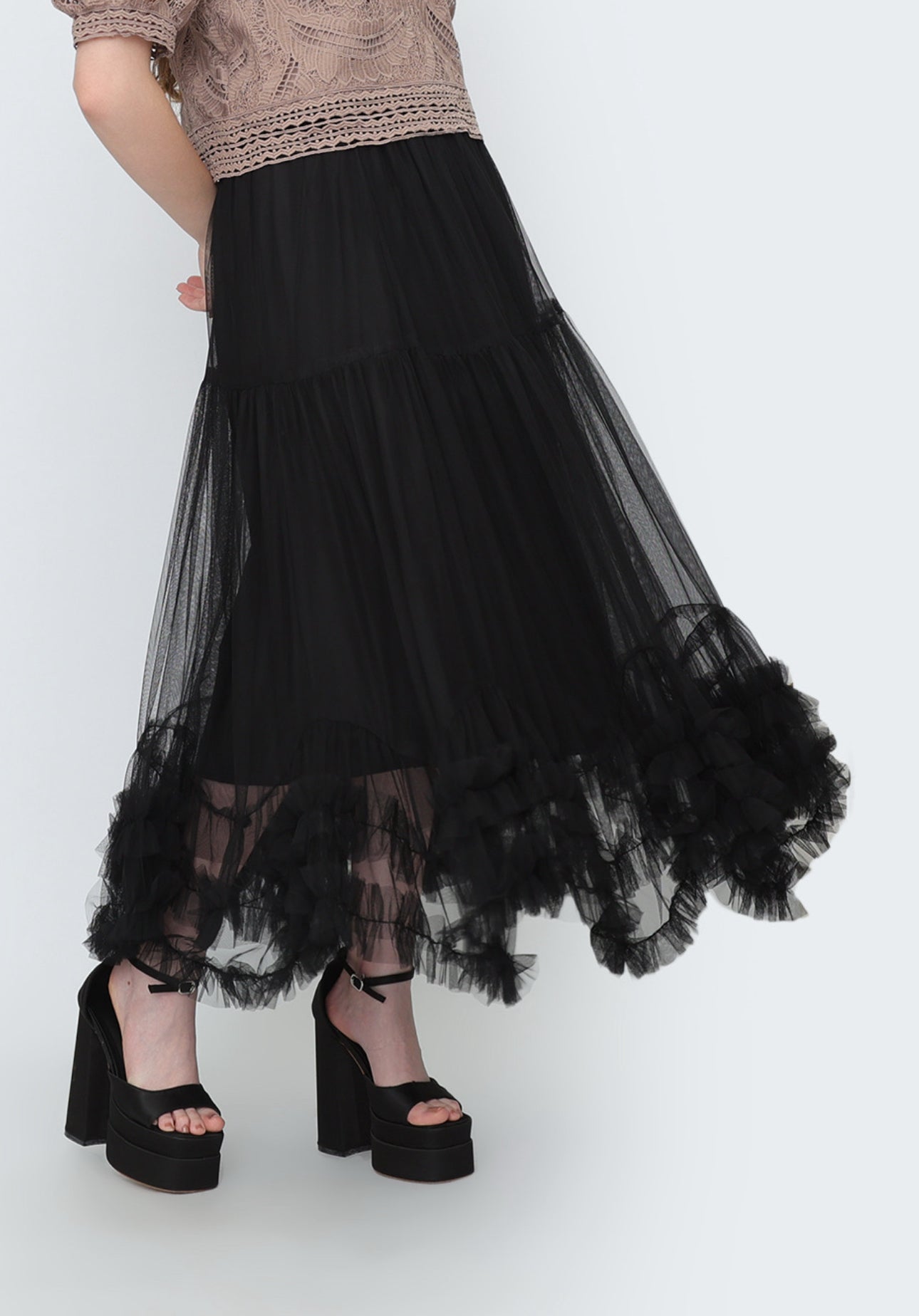 Tulle Skirt with Ruffle Hem