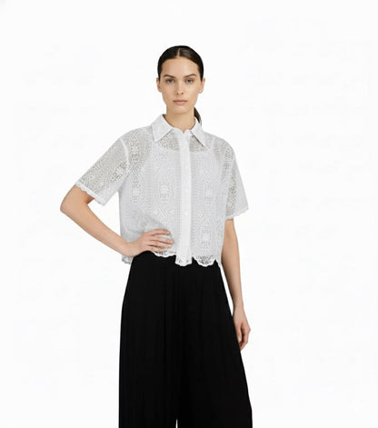 SS Lace Buttondown with Pearls