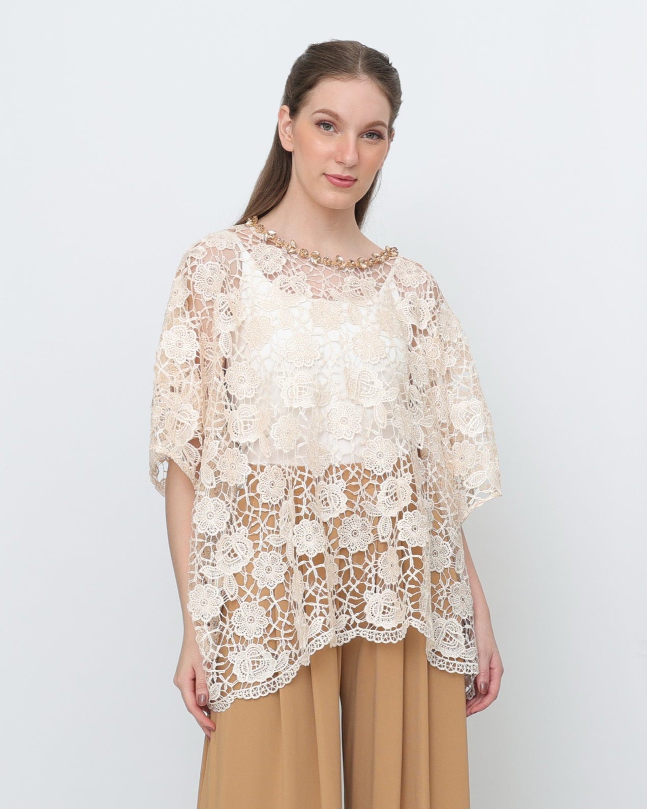 Lace Poncho with Rhinestone