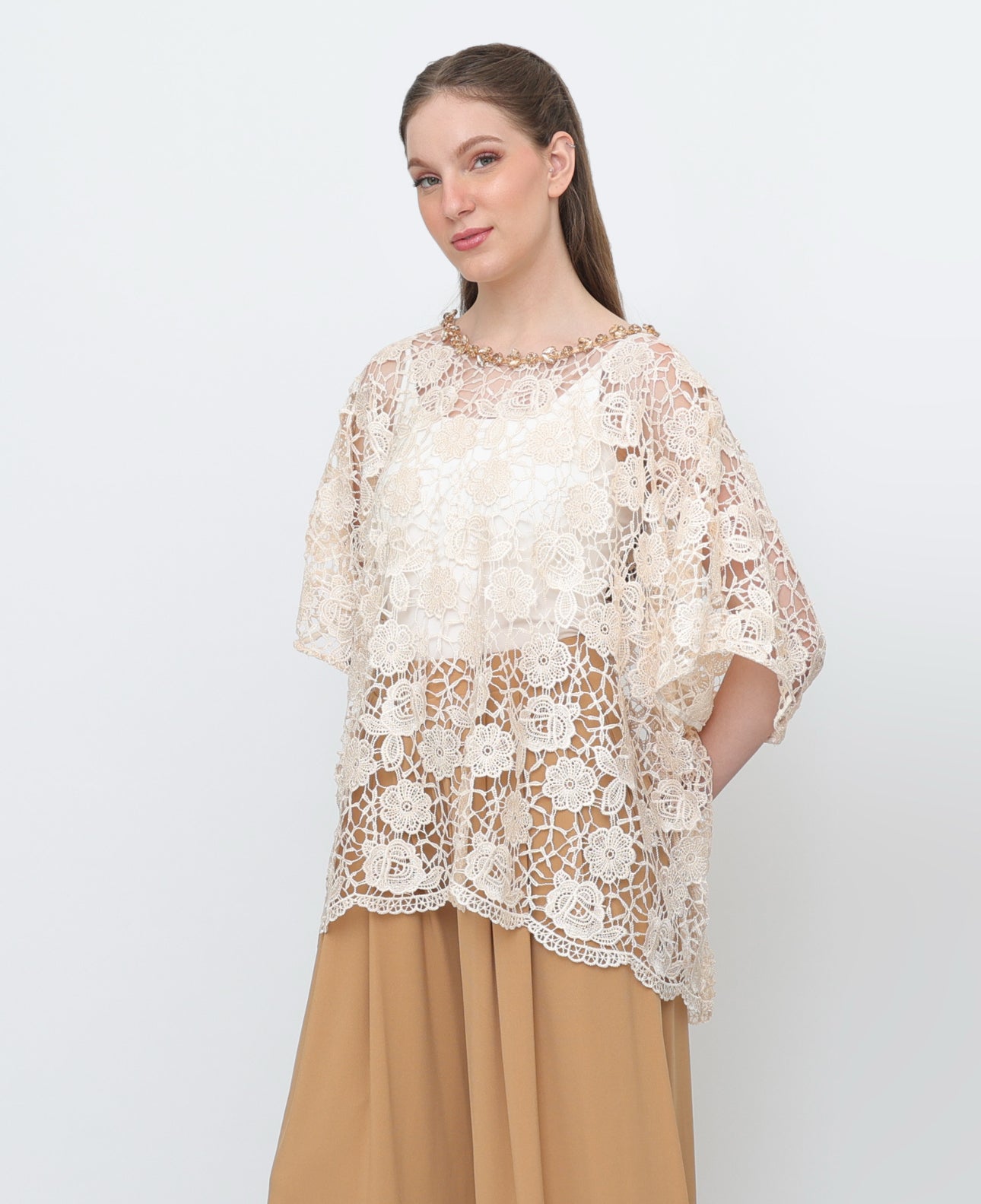 Lace Poncho with Rhinestone