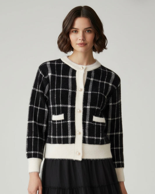 Fluffy Check Cardigan