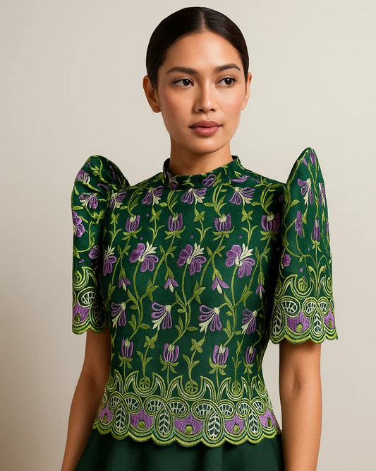 Stand Collar Lace Terno Top