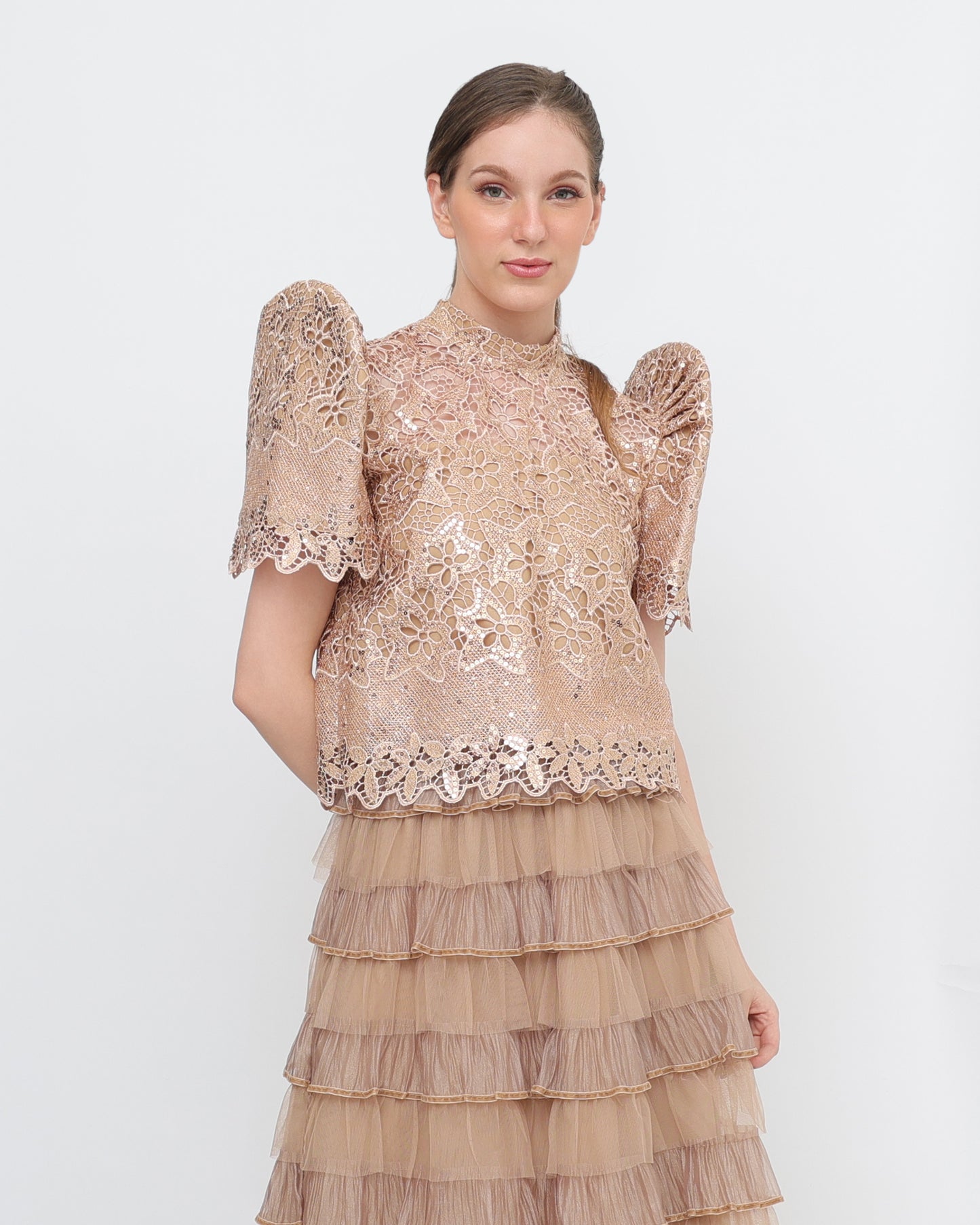Sequined Stand Collar Terno