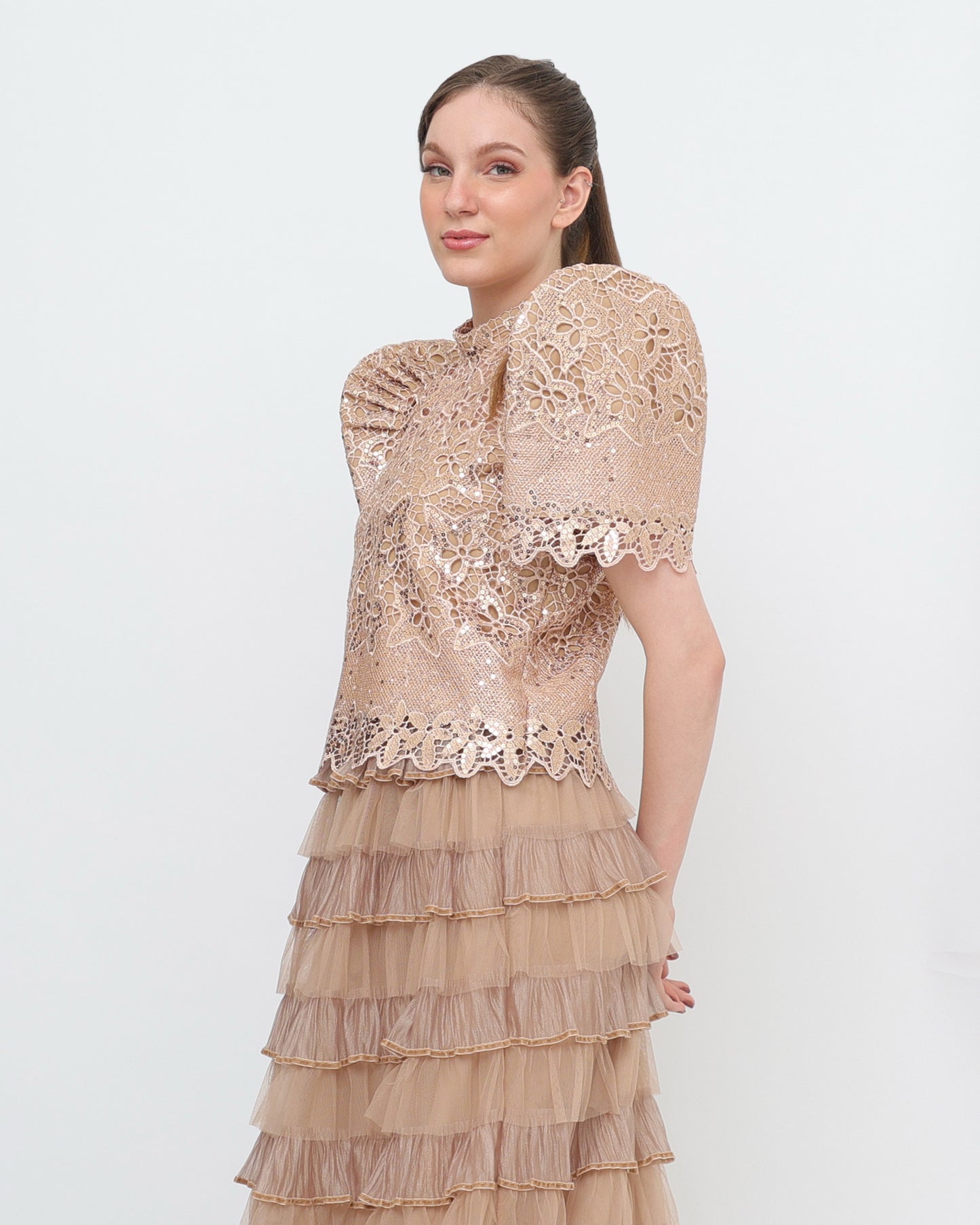 Sequined Stand Collar Terno