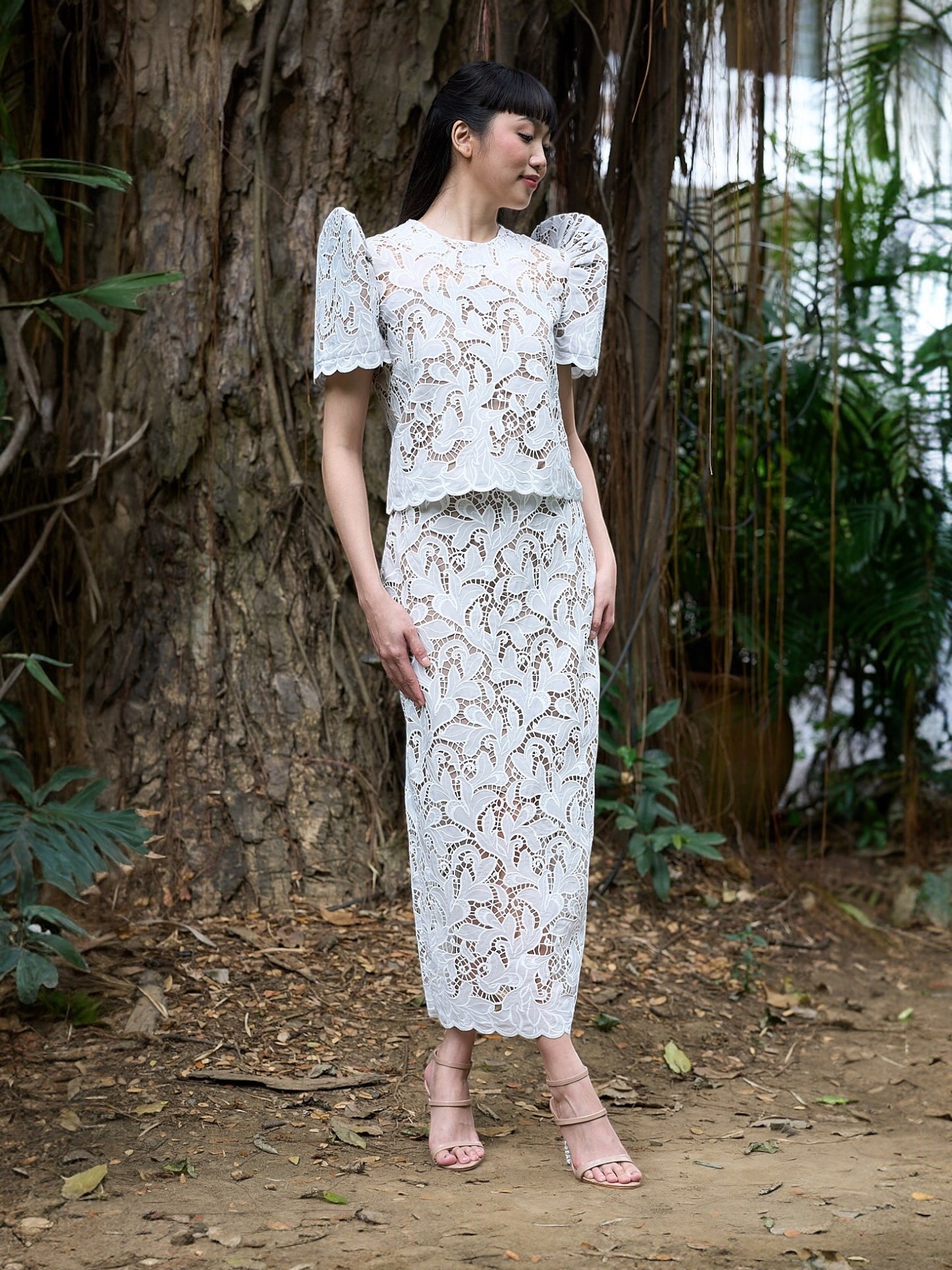 Ankle Length Lace Pencil Skirt