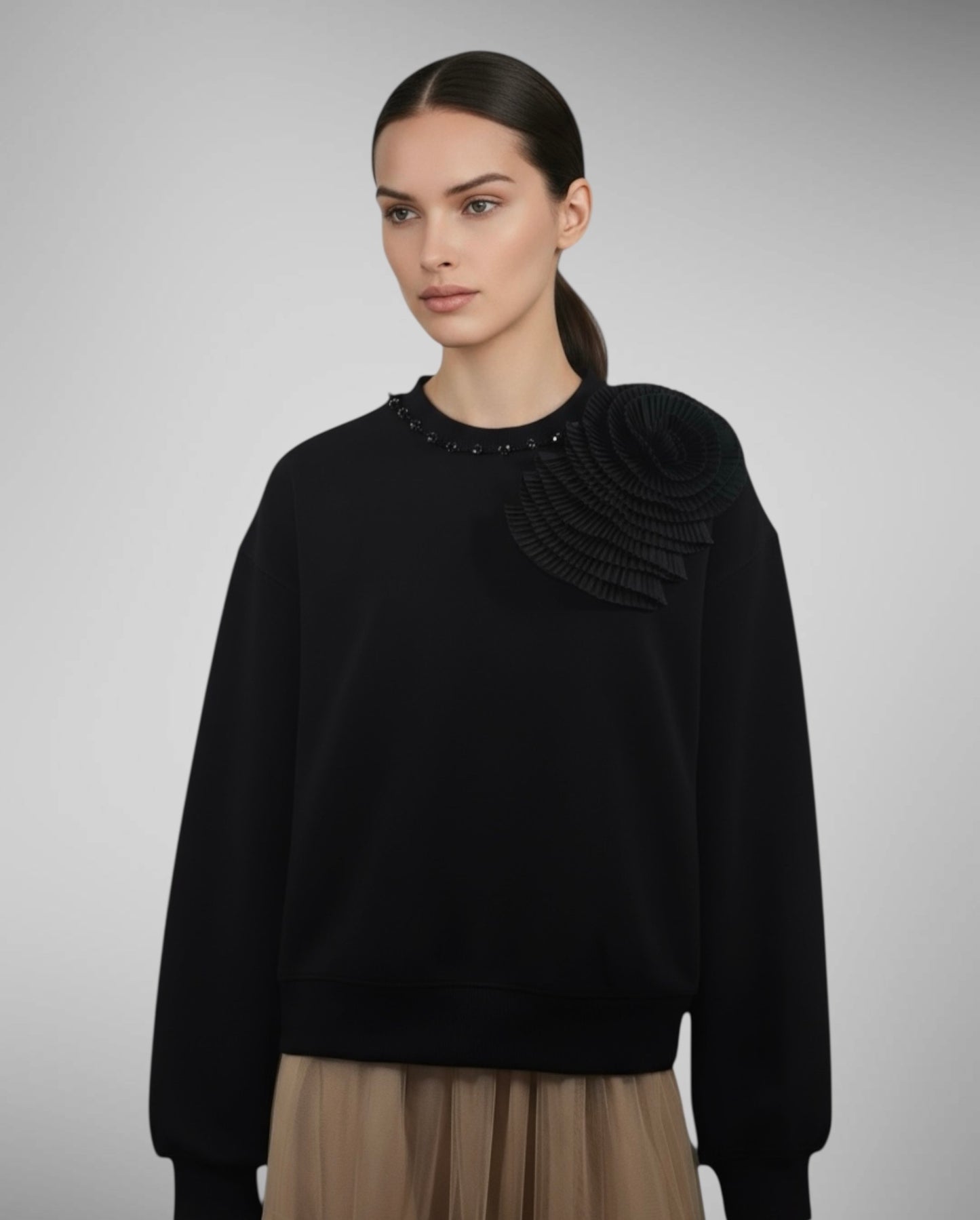 Sweatshirt with Flower & Studs