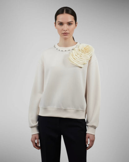 Sweatshirt with Flower & Studs