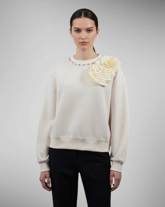 Sweatshirt with Flower & Studs