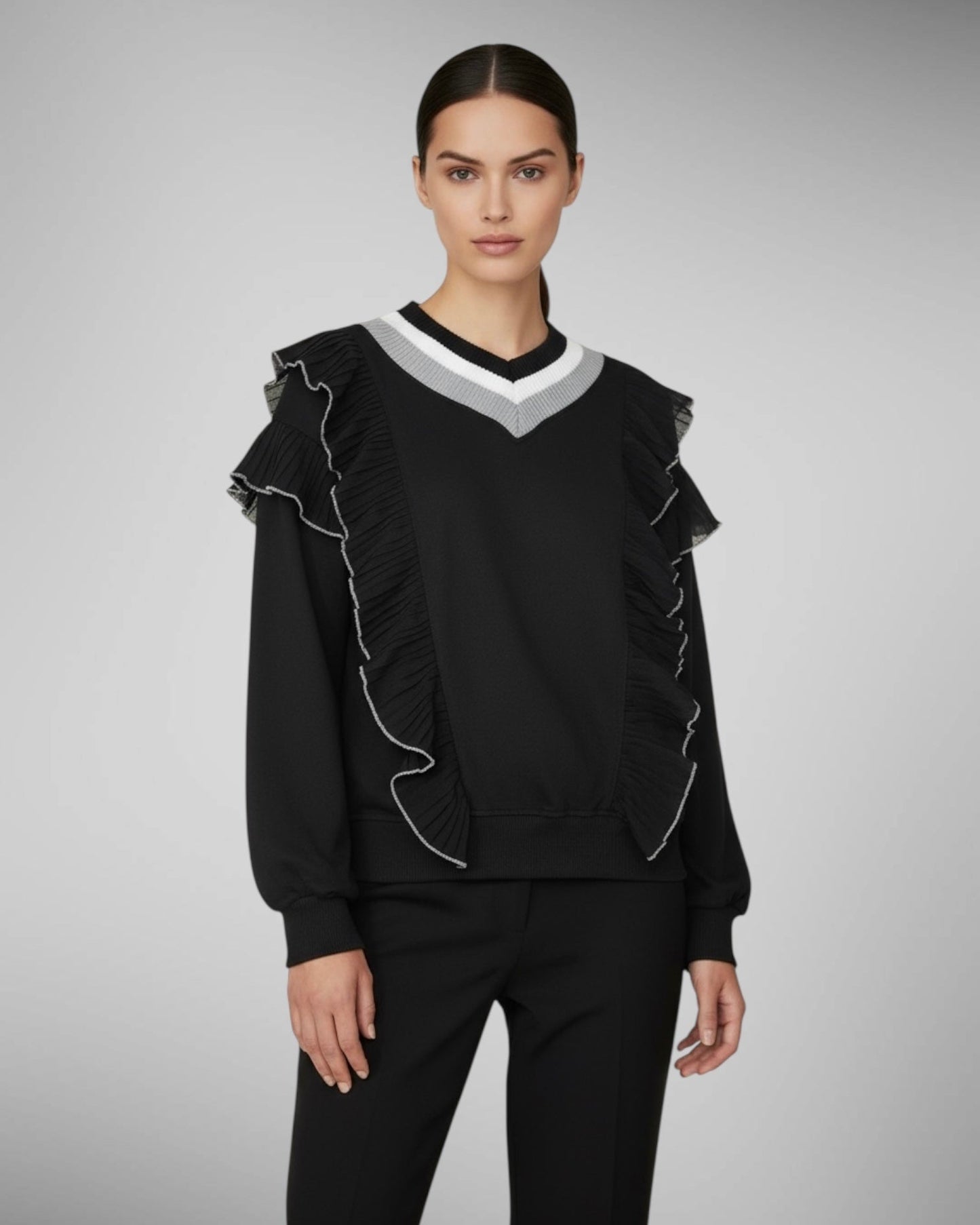 V Sweatshirt with Ruffles