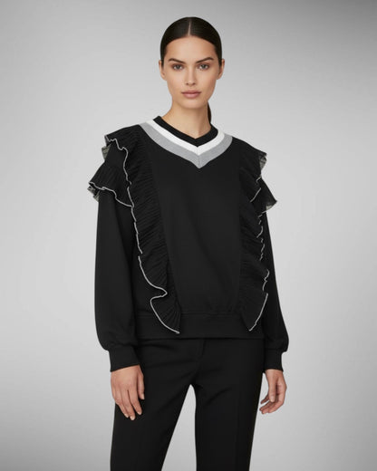 V Sweatshirt with Ruffles