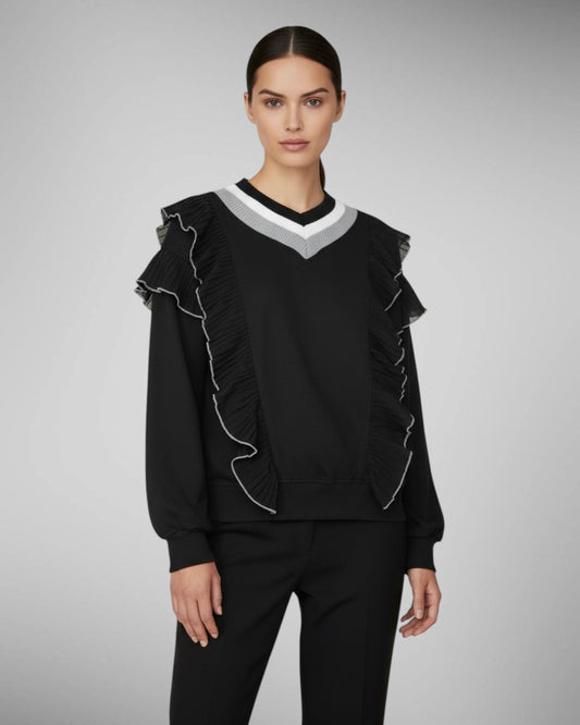 V Sweatshirt with Ruffles