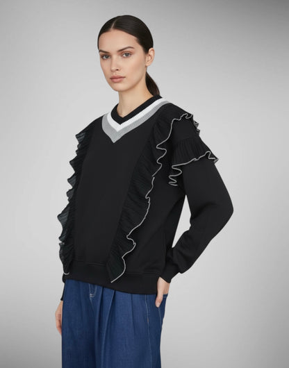 V Sweatshirt with Ruffles