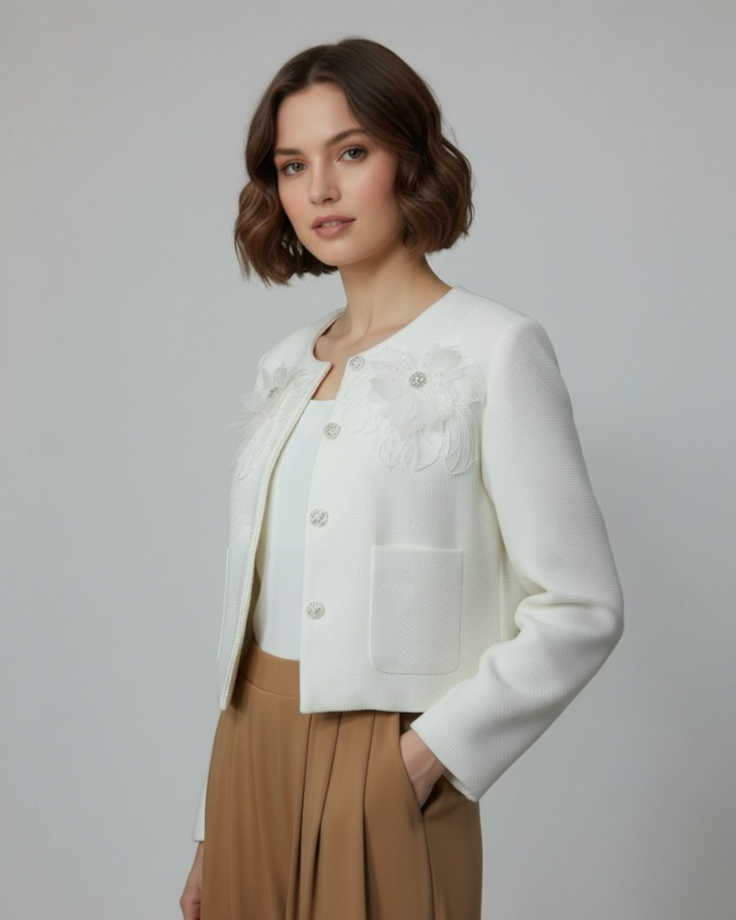 Tweed Jacket with Flower