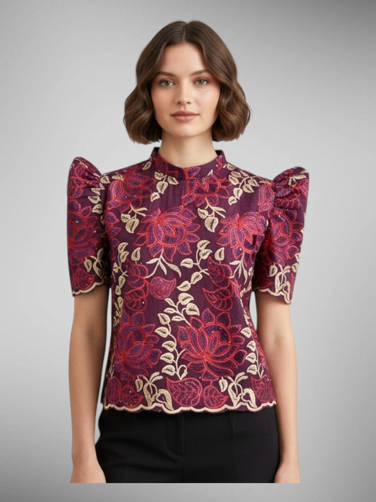 Viole Lace Stand Collar Terno