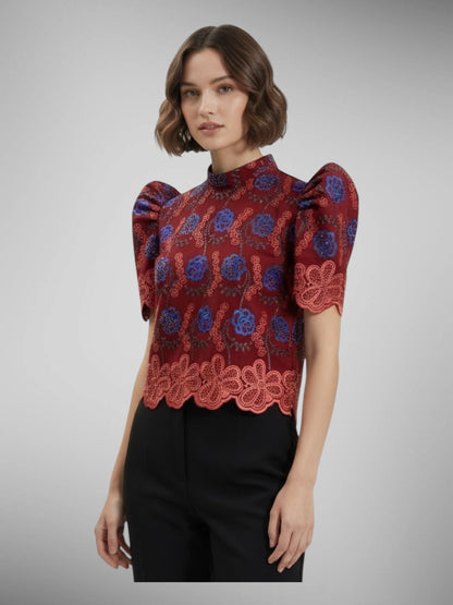 Stand Collar Lace Terno Top