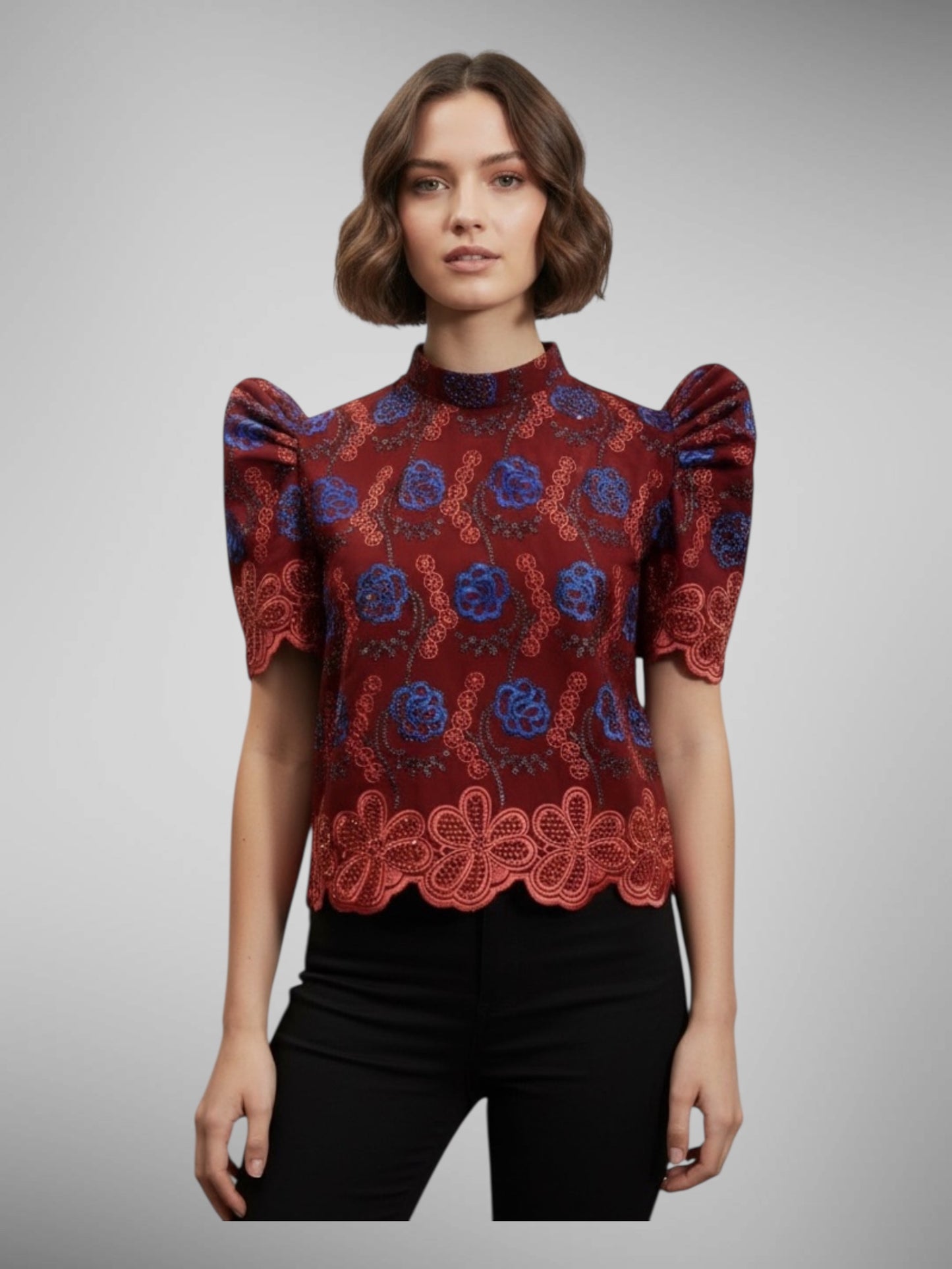 Stand Collar Lace Terno Top