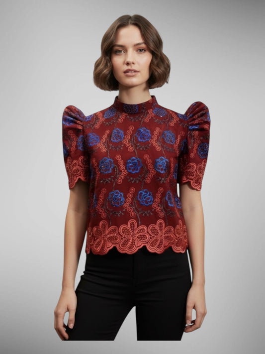 Stand Collar Lace Terno Top