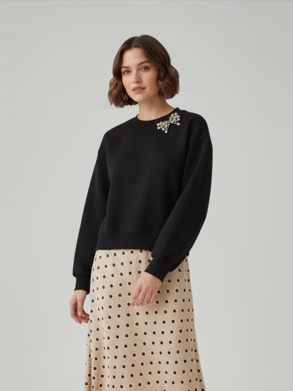 Sweatshirt with Ribbon Rhinestone