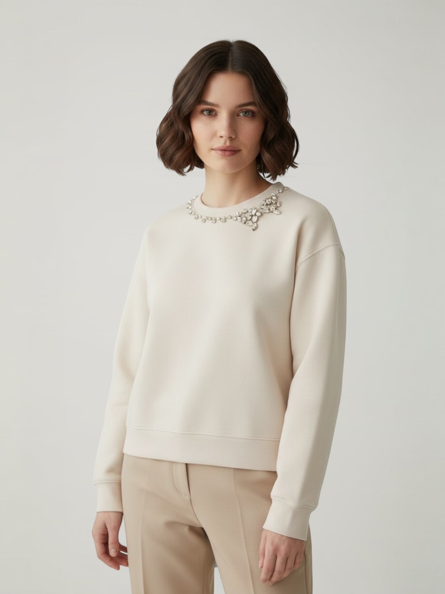 Sweatshirt with Ribbon Rhinestone