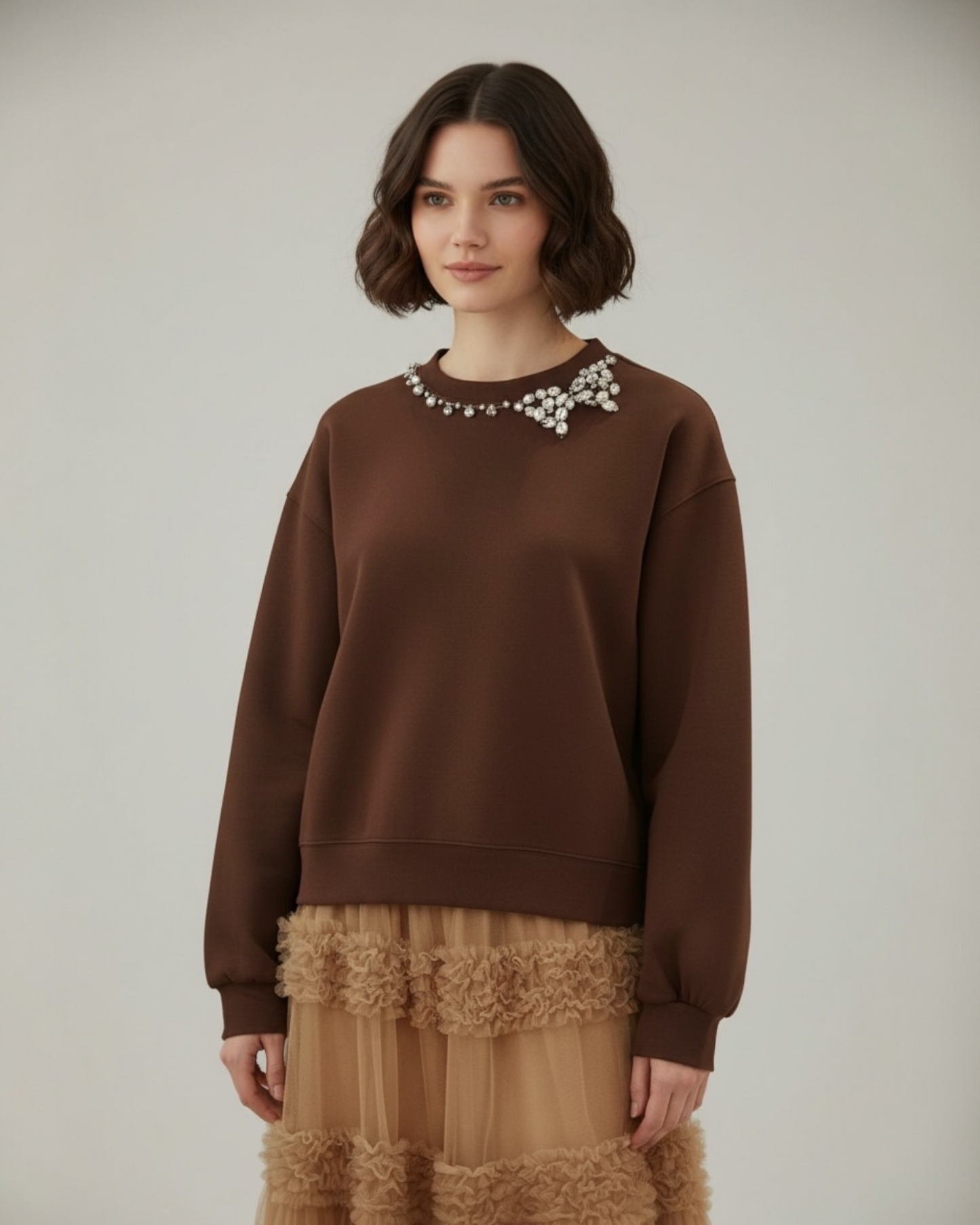 Sweatshirt with Ribbon Rhinestone