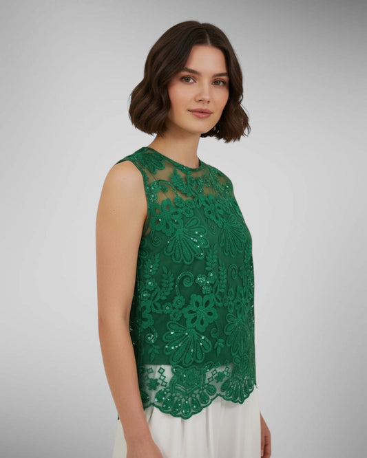 Embellished Sleeveless Lace