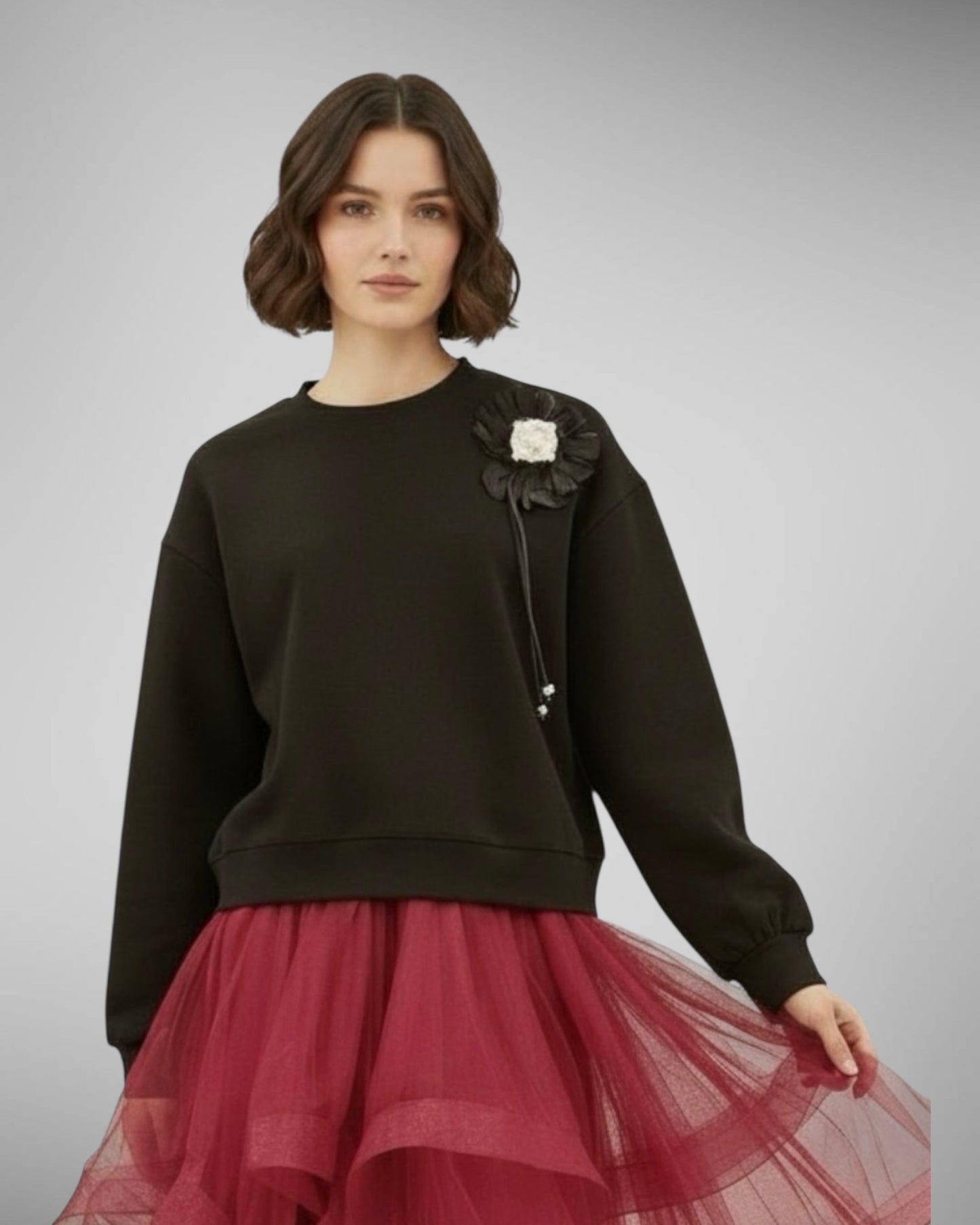 Sweater with Flower Applique