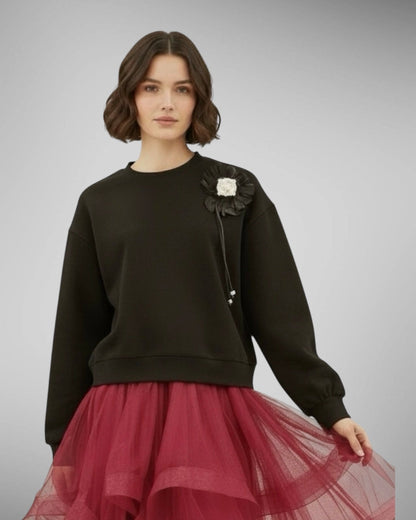 Sweater with Flower Applique