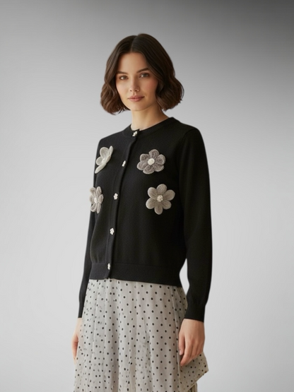 Cardigan with Flower Patch
