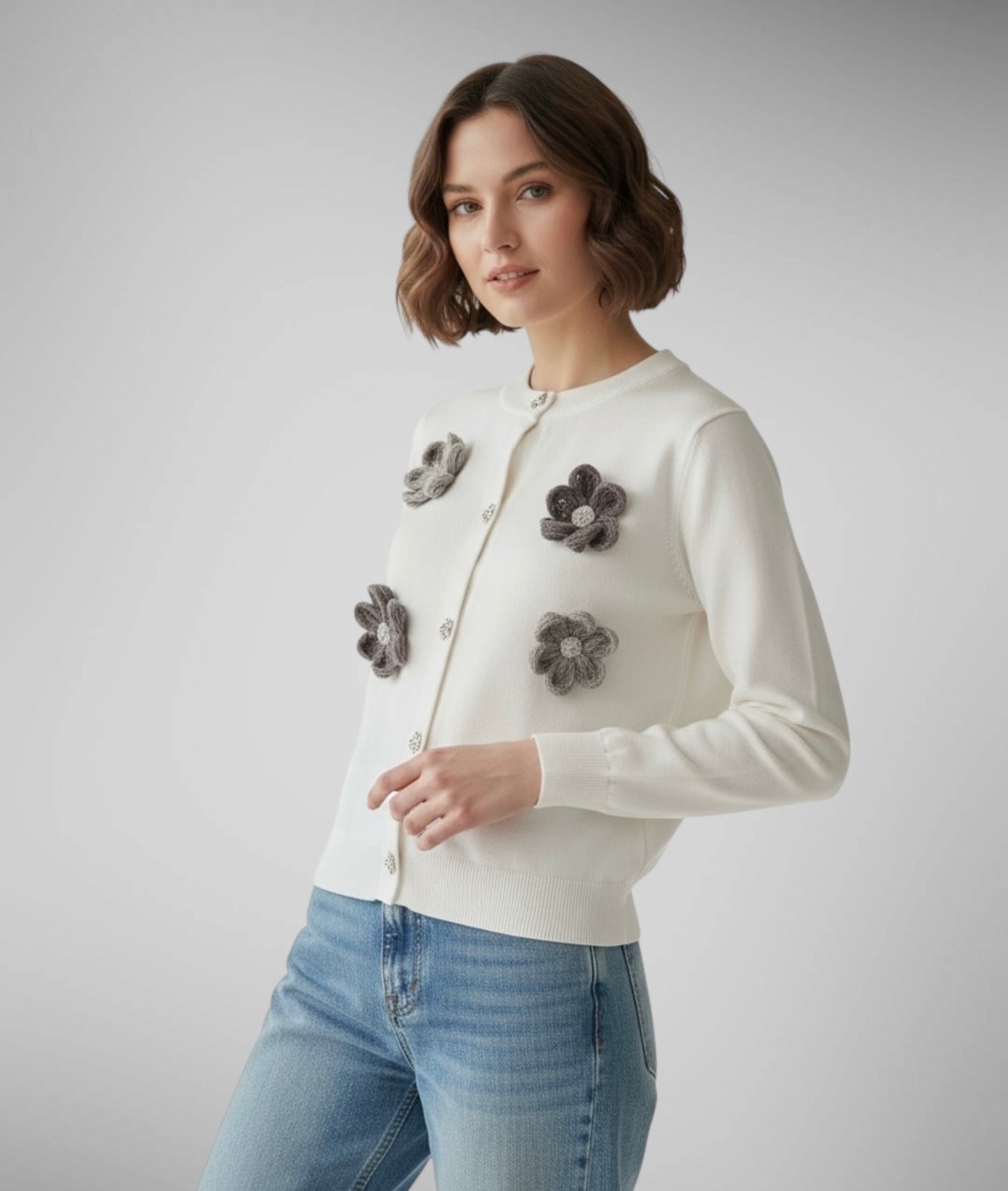 Cardigan with Flower Patch