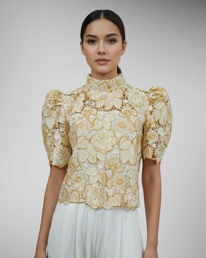 Puffsleeve Stand Collar Top