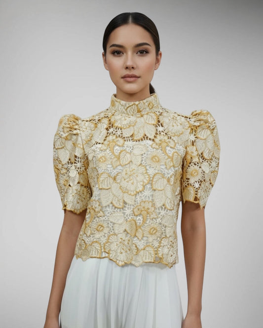 Puffsleeve Stand Collar Top