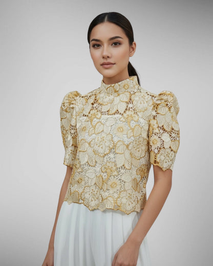 Puffsleeve Stand Collar Top