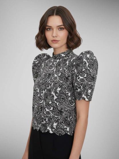 Paisley Stand Collar Terno Top