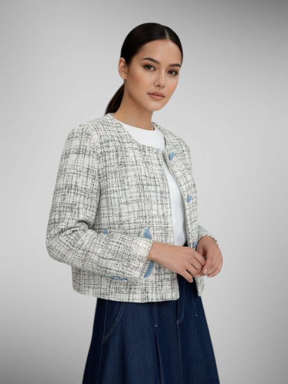 Tweed Jacket with Blue Buttons