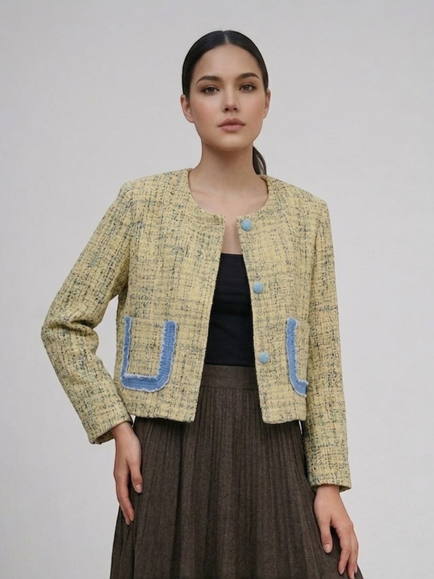 Tweed Jacket with Blue Buttons