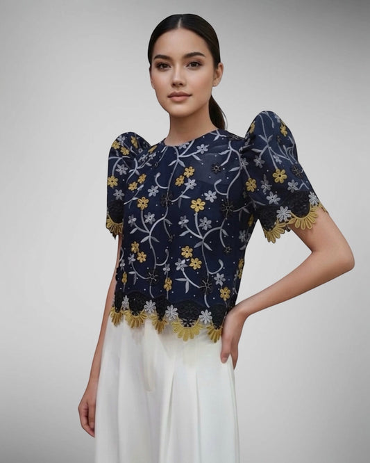 Applique Lace Roundneck Terno