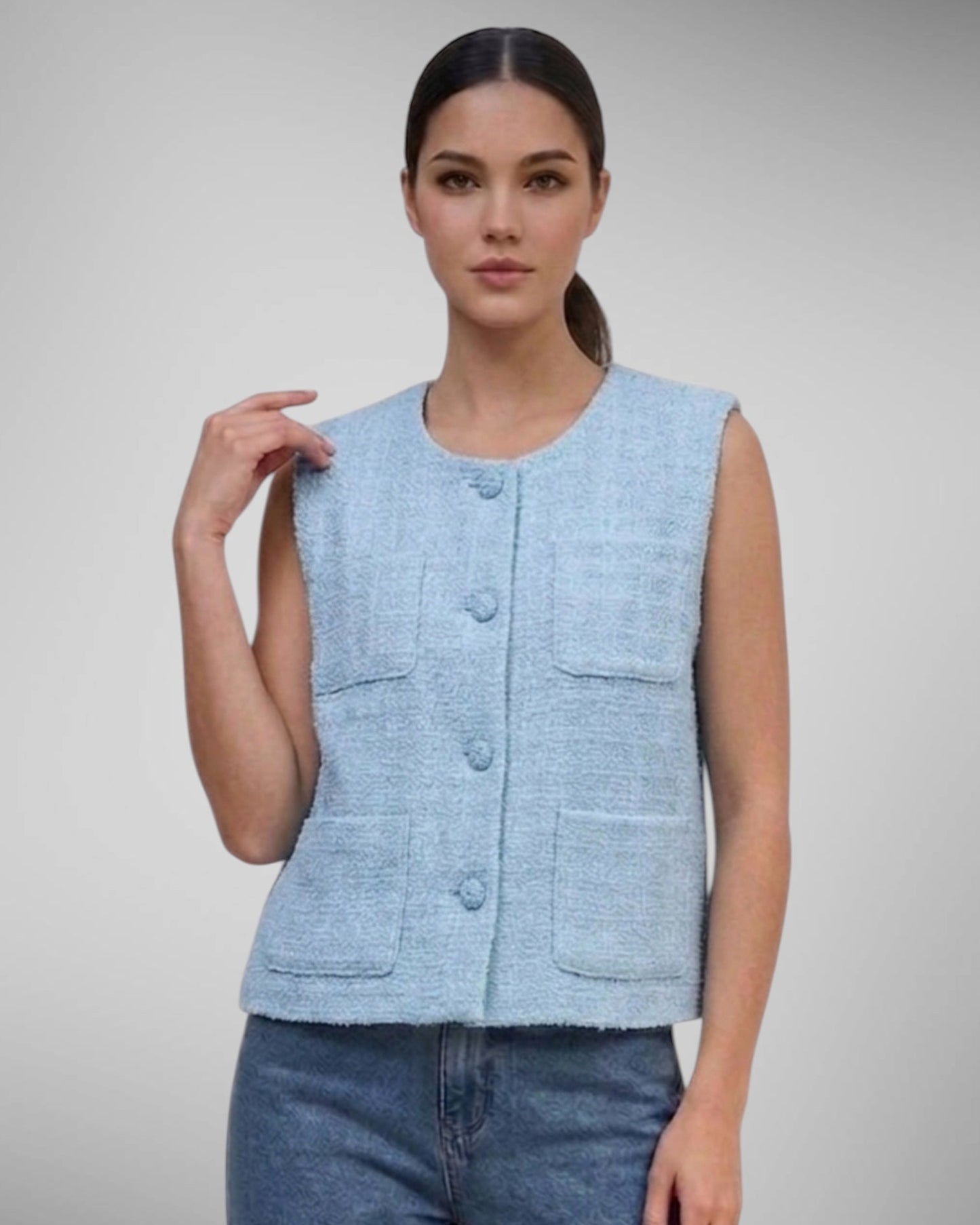 4 Pocket Solid Tweed Vest