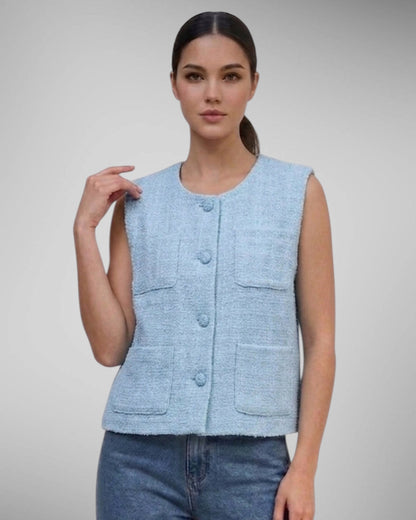 4 Pocket Solid Tweed Vest