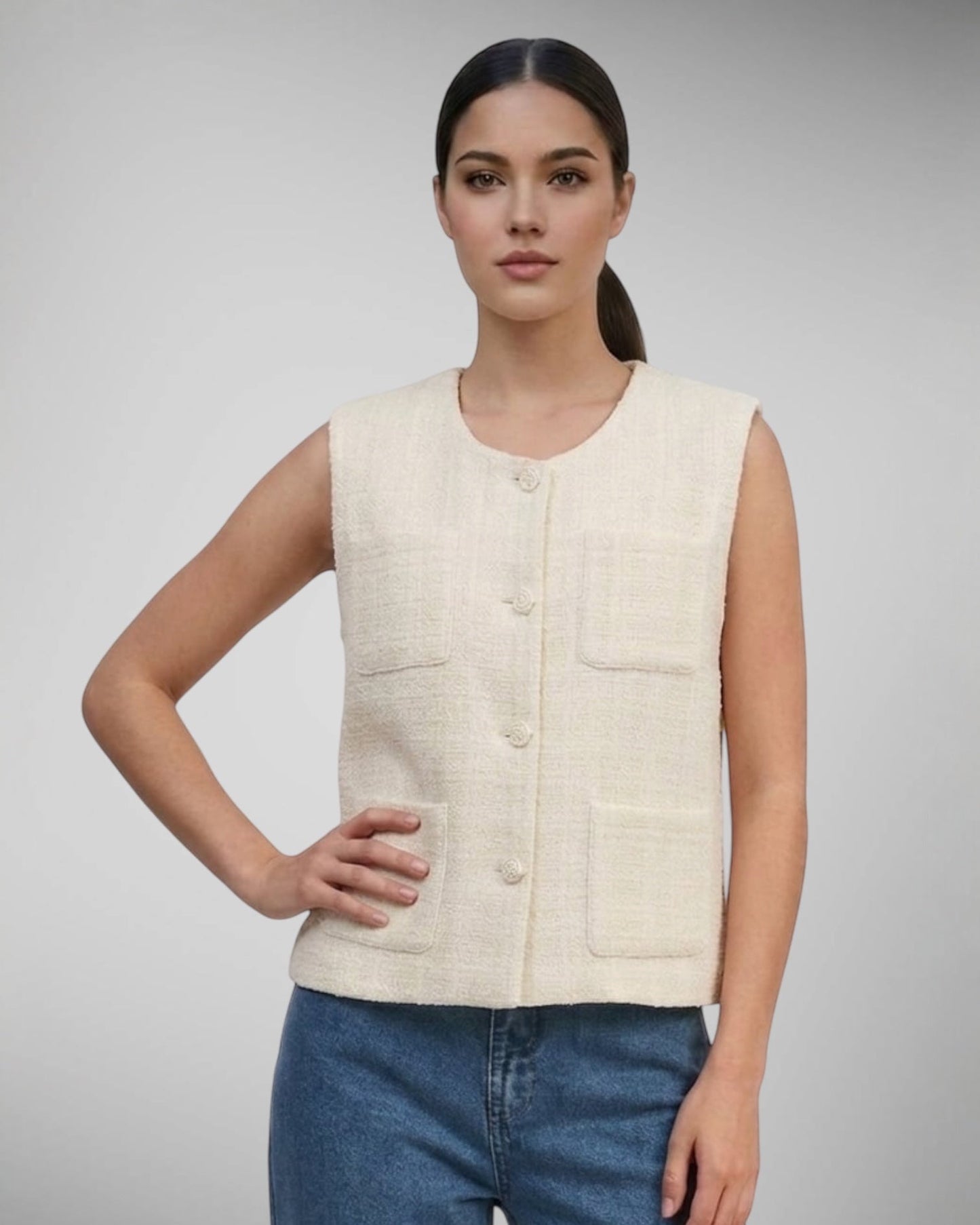 4 Pocket Solid Tweed Vest