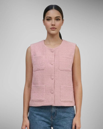 4 Pocket Solid Tweed Vest