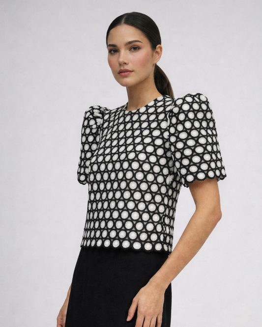 Polka Dot Puffsleeve Lace Top