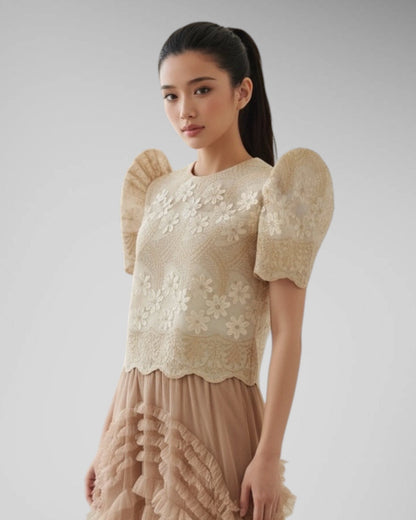 3D Lace Roundneck Terno Top